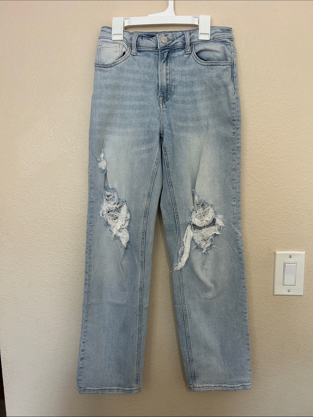 Women's Light Blue Straight Leg Distressed Jeans